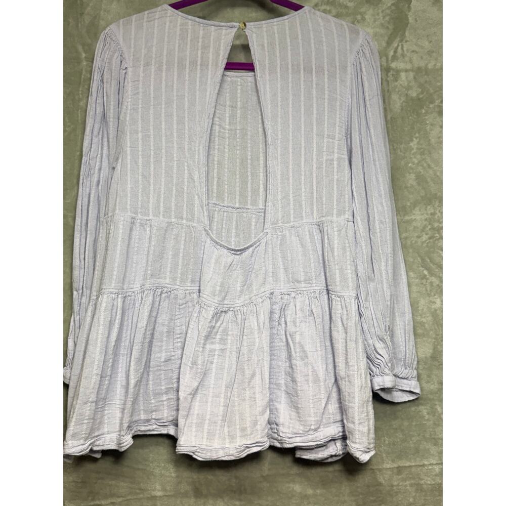 American Eagle Blue Tiered Peplum Blouse Open Back Long Sleeve Size L - Picture 4 of 9